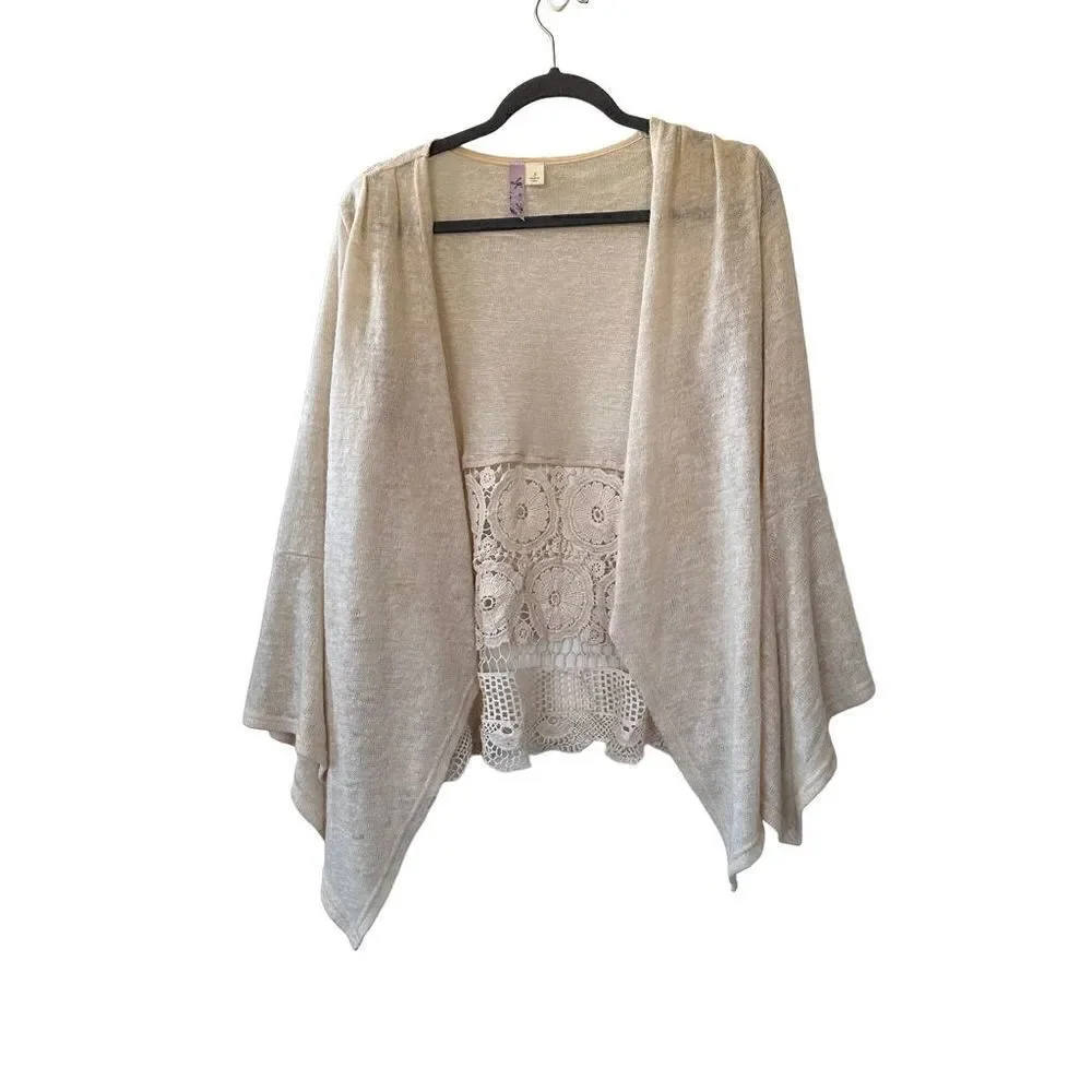 Alya Knit Crochet Cardigan Sweater Boho Long Sleeve Cream Soft Womens Size Small